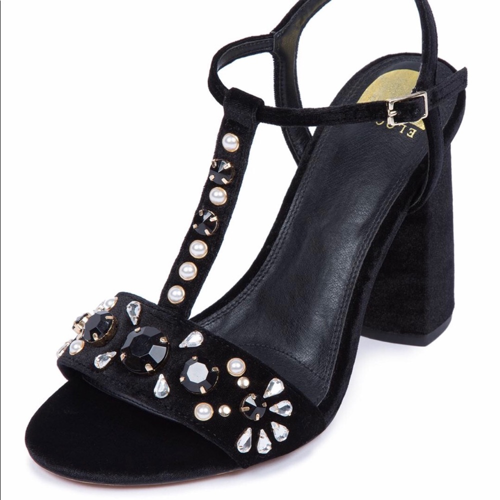 T-strap velvet embellished heel. Eloquii. Size 11W